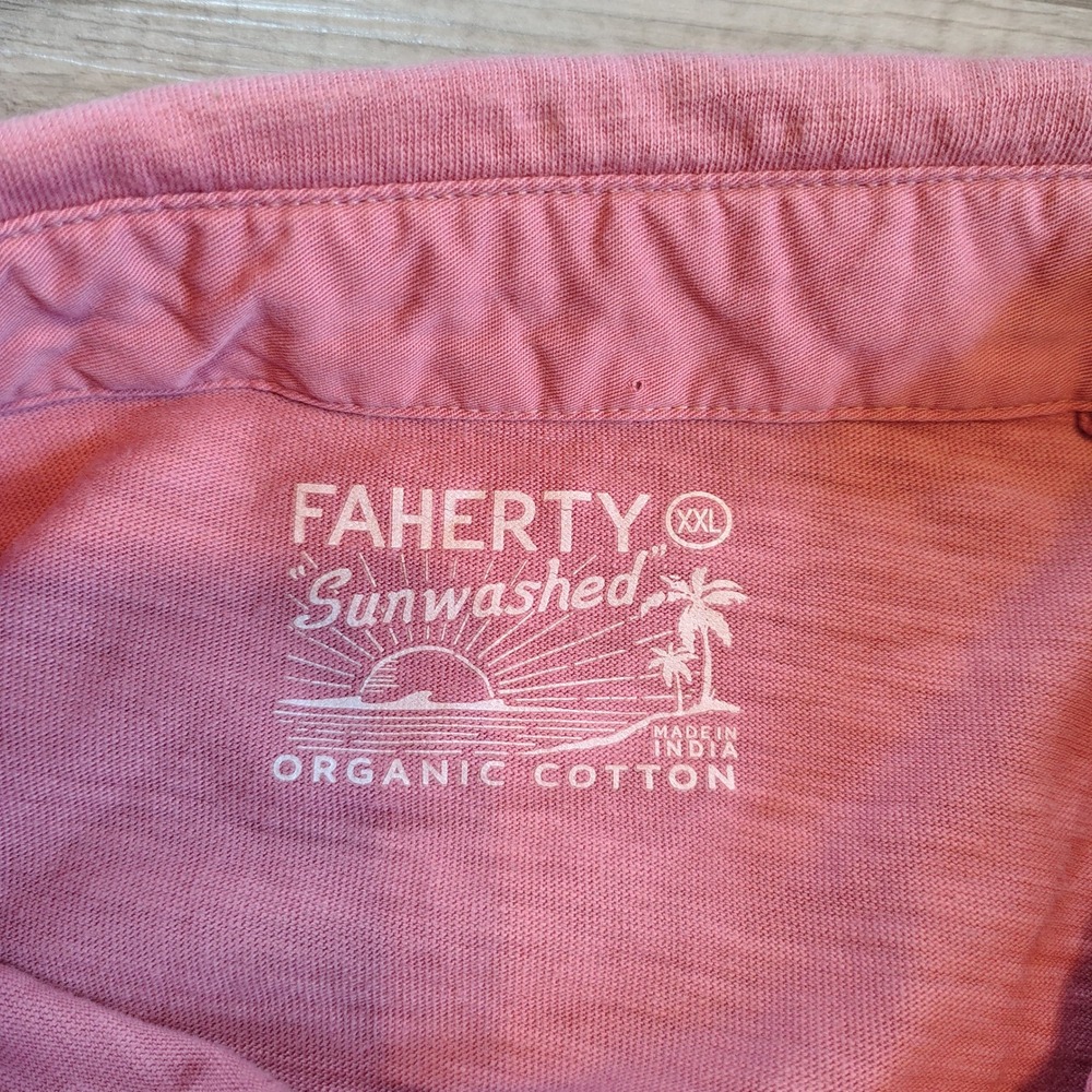 Faherty Sunwashed Organic Cotton Polo Shirt Pink XXL Mens Short Sleeve Pocket - Picture 6 of 8